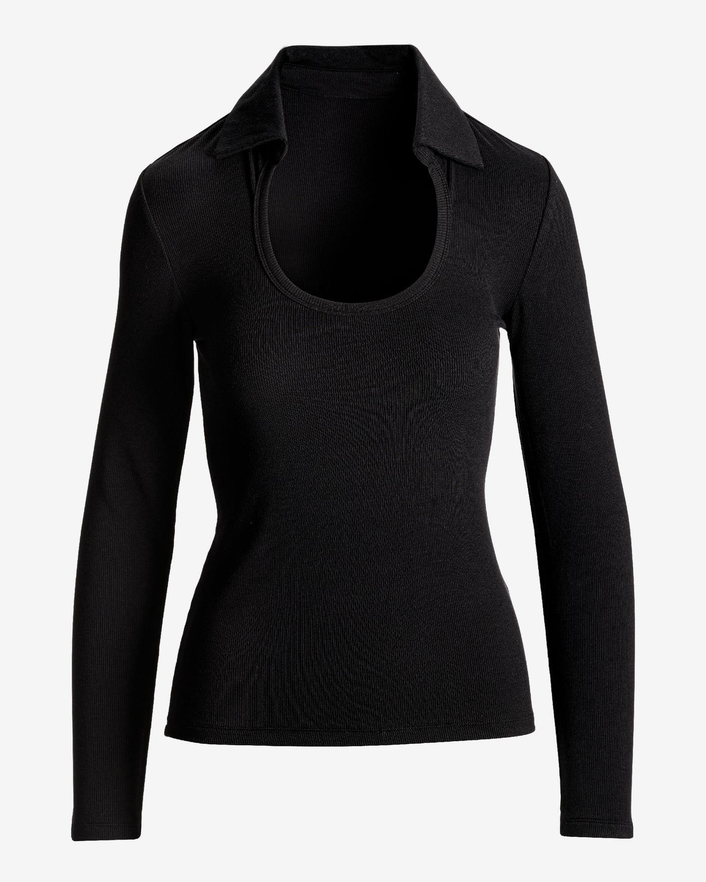 So Essential Collared Scoop-Neck Top Proper Black