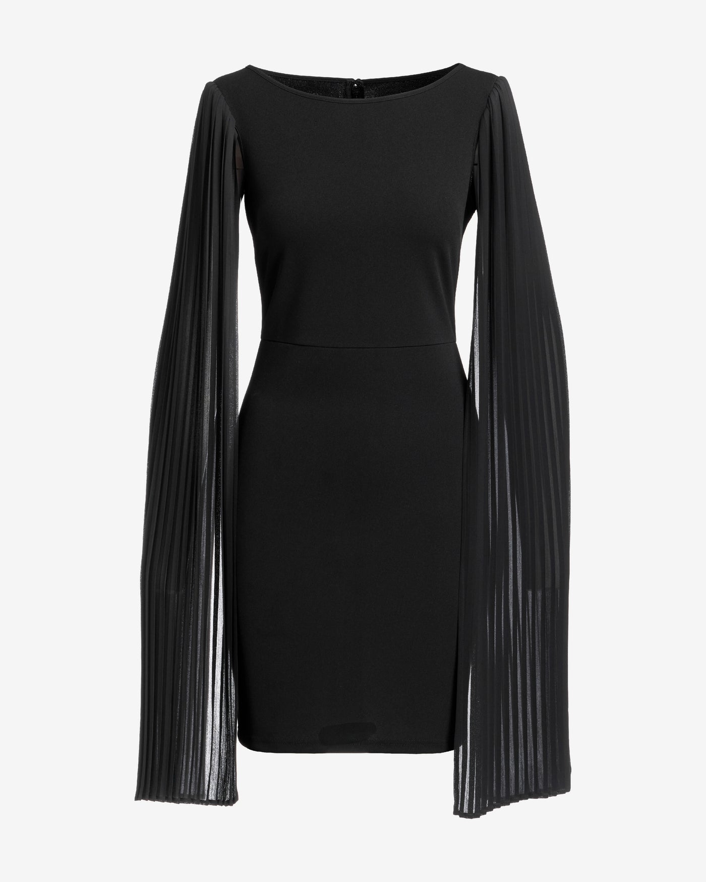 Pleated Cape Sleeve Boat Neck Sheath Dress Black