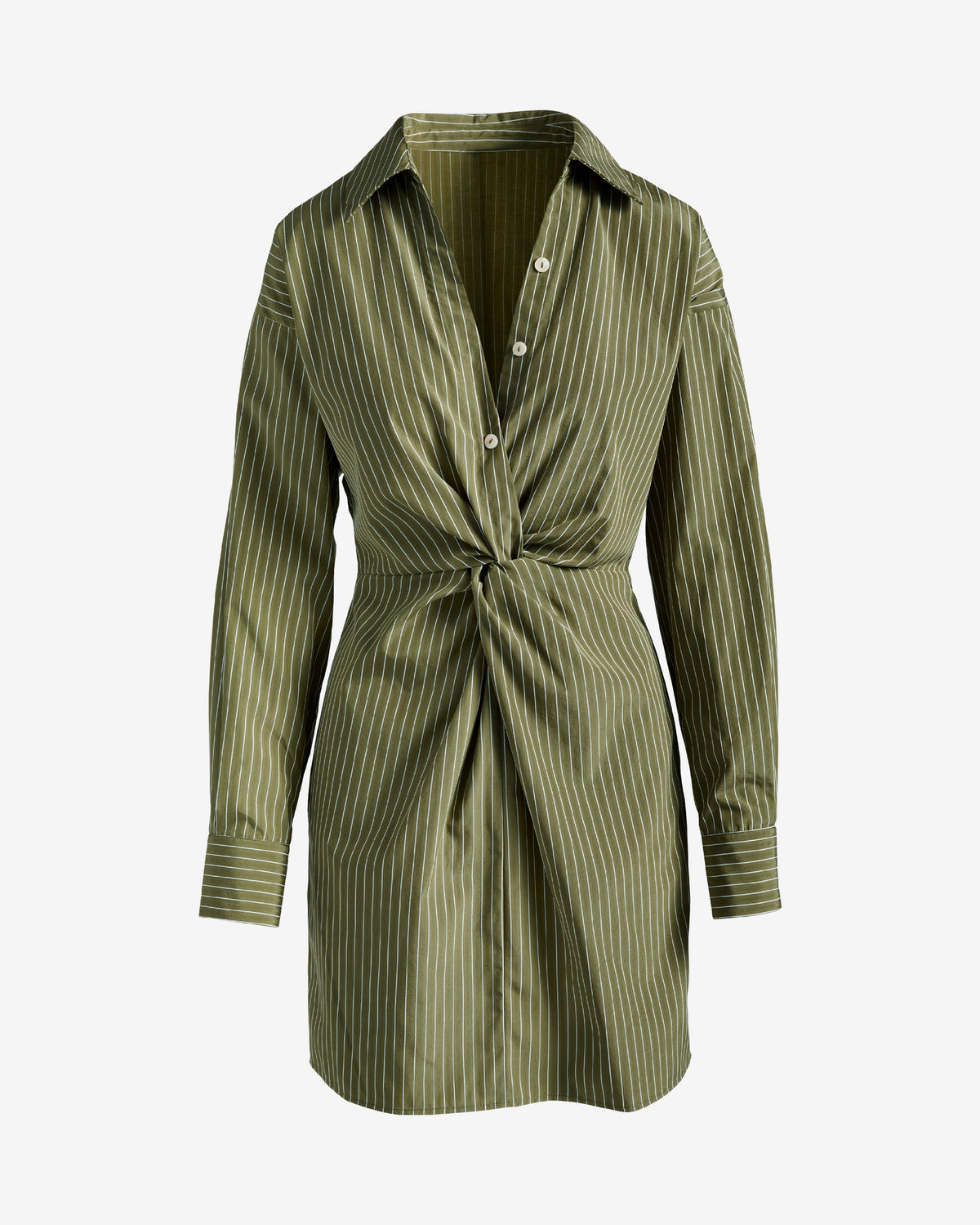 Striped Midi Button-Up Shirt Dress Green/White