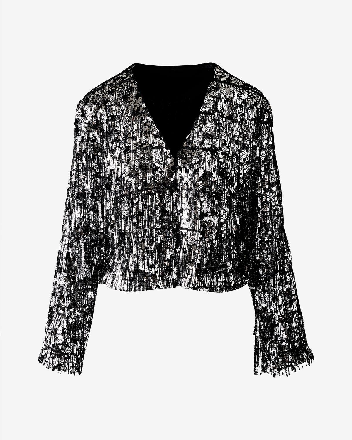 Sequin Fringe Jacket Black/Silver