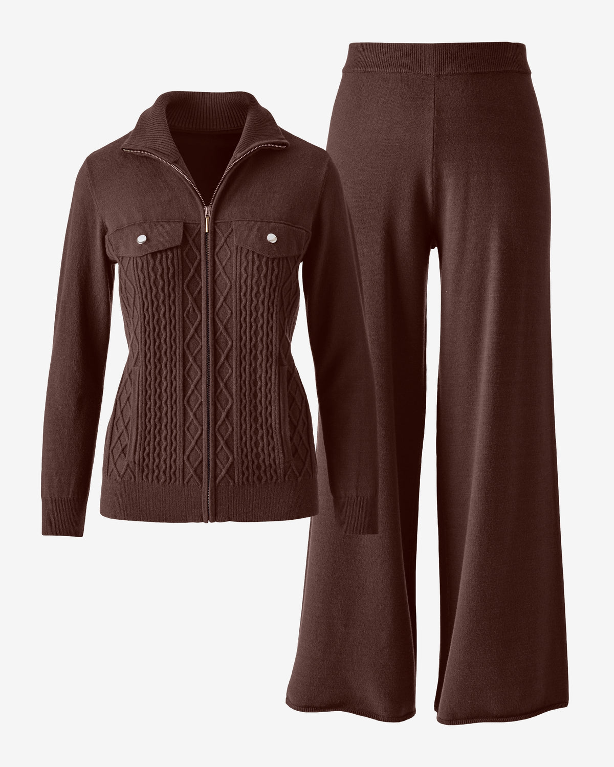 Cable Zip Up Sweater Set French Roast