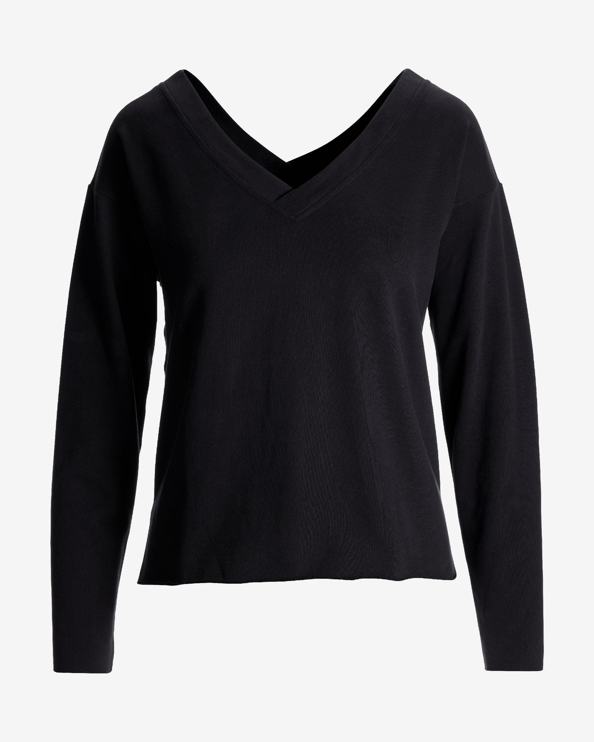 Cotton Comfort Double V Neck Sweatshirt Black