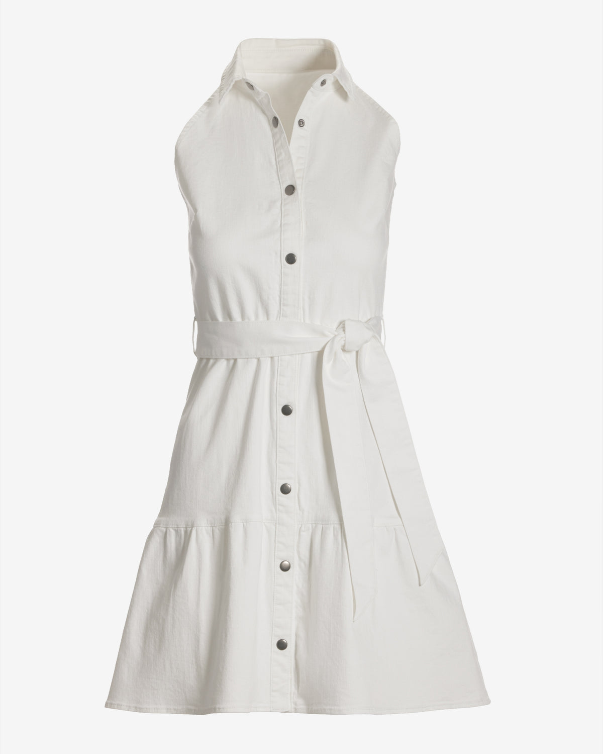 Collared Denim A Line Dress White