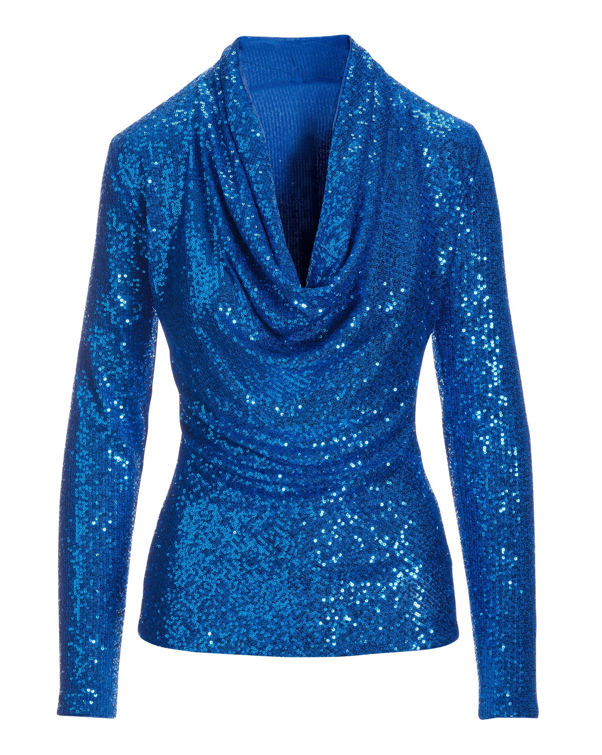 Sequin Cowl Neck Knit Top Classic Blue