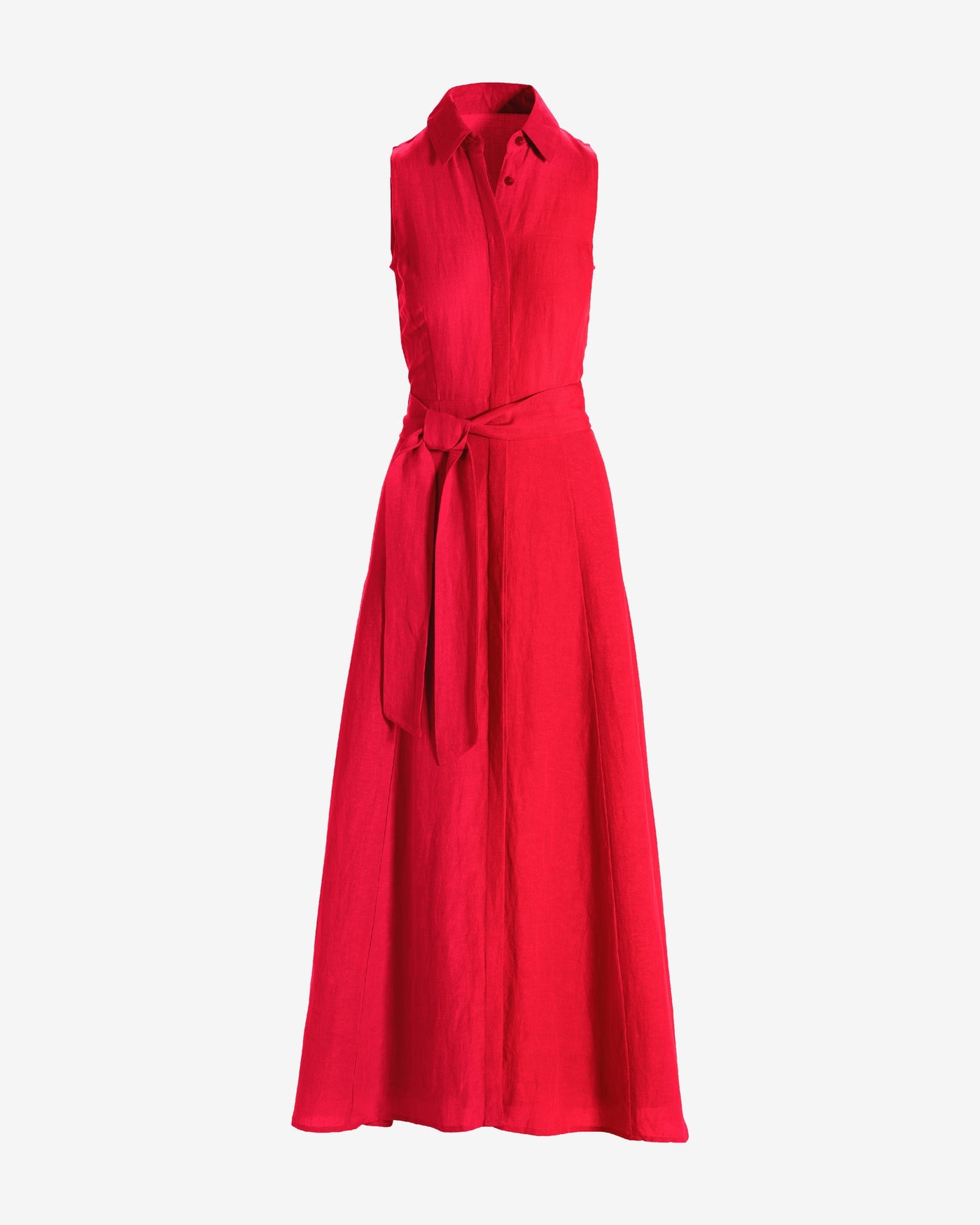 Sleeveless Linen Maxi Shirt Dress Tomato Red