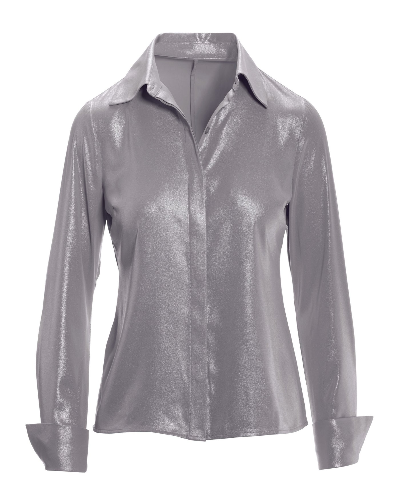 Sophia Button Up Metallic Blouse Silver Metallic