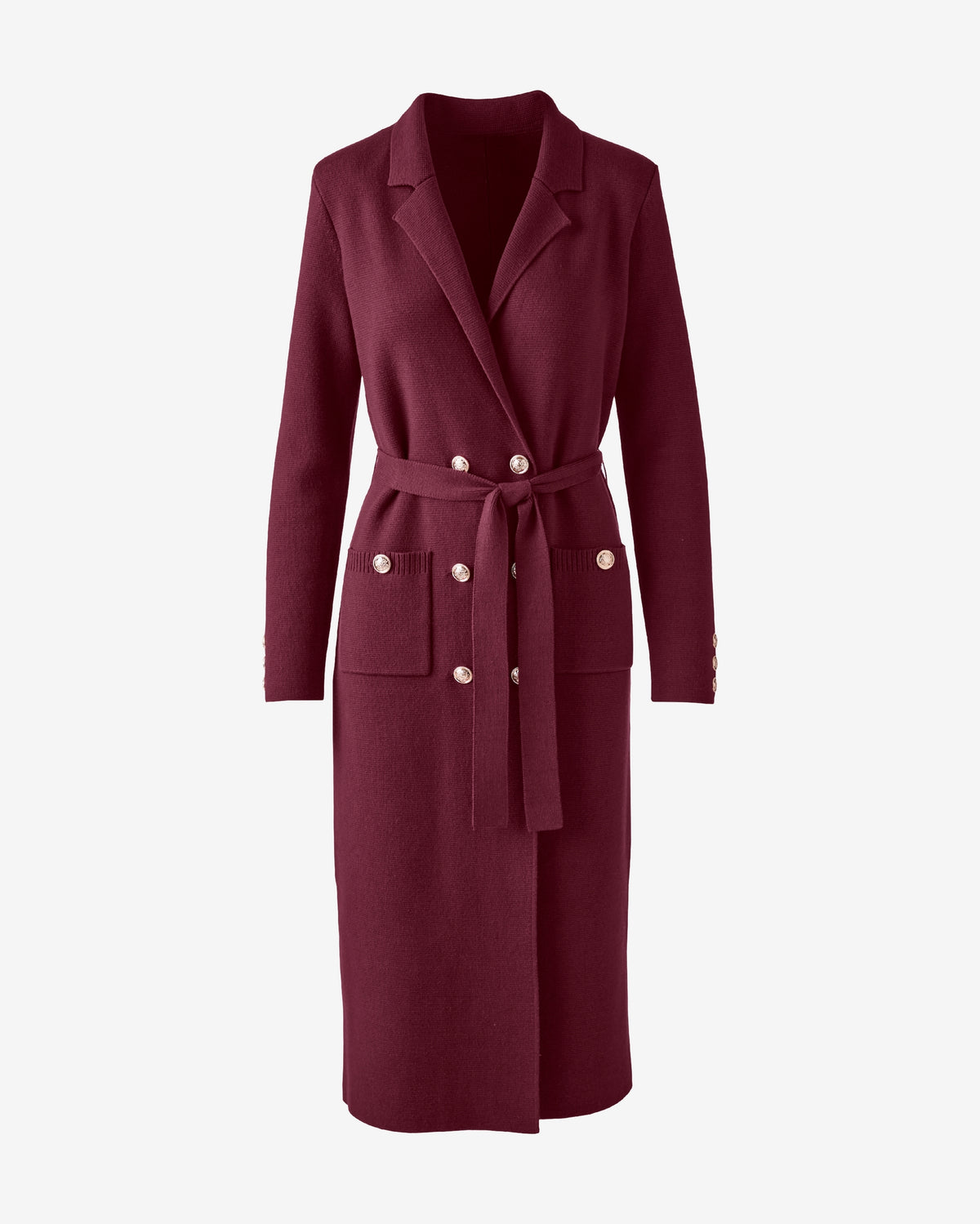 Crest Button Double Breasted Sweater Duster Port