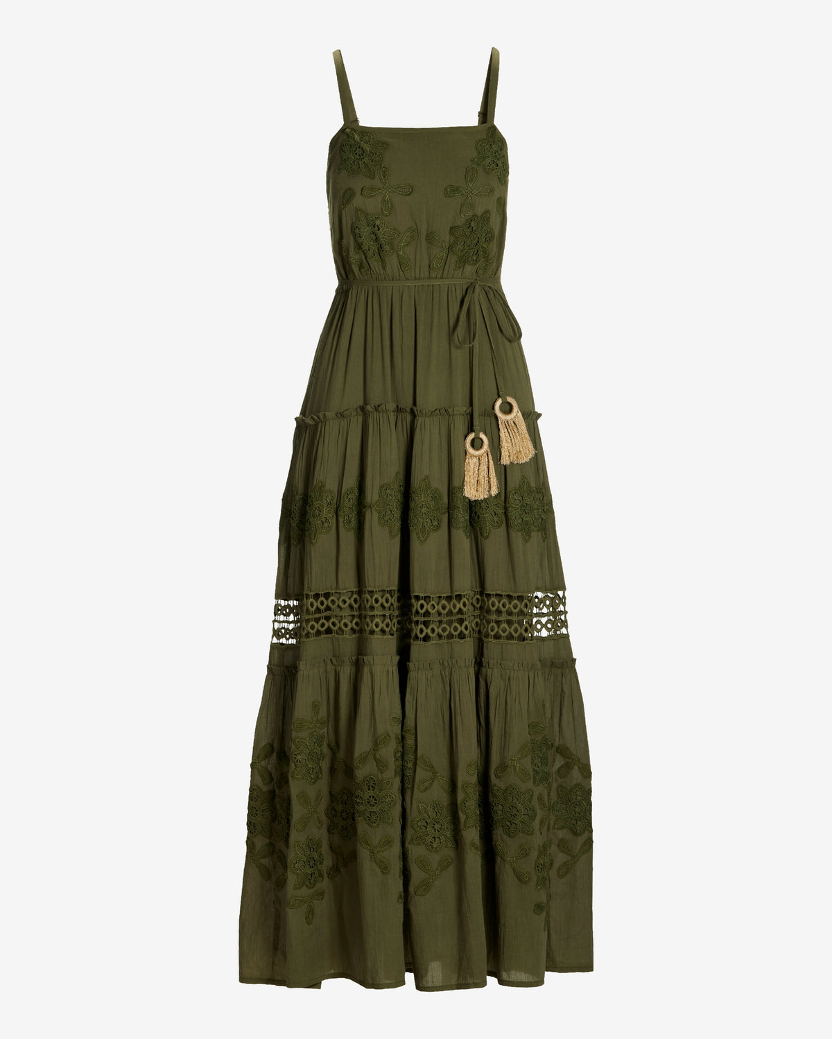 Lace Inset Woven Maxi Dress Moss Green