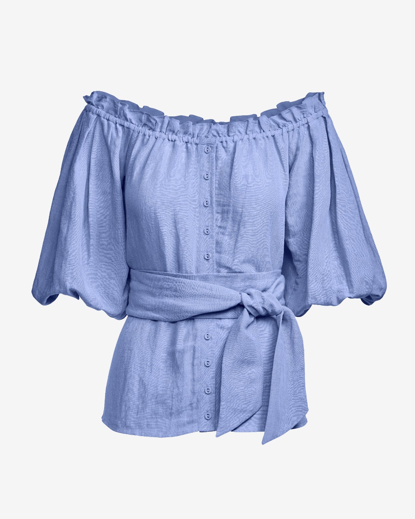 Linen Puff Sleeve Tie Waist Peplum Blouse Jacaranda