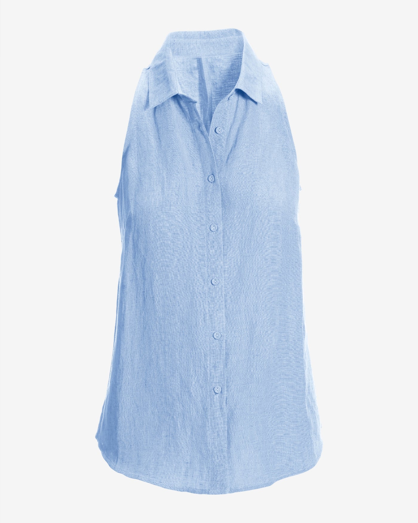Linen Sleeveless Button-Front Shirt Blue Bell