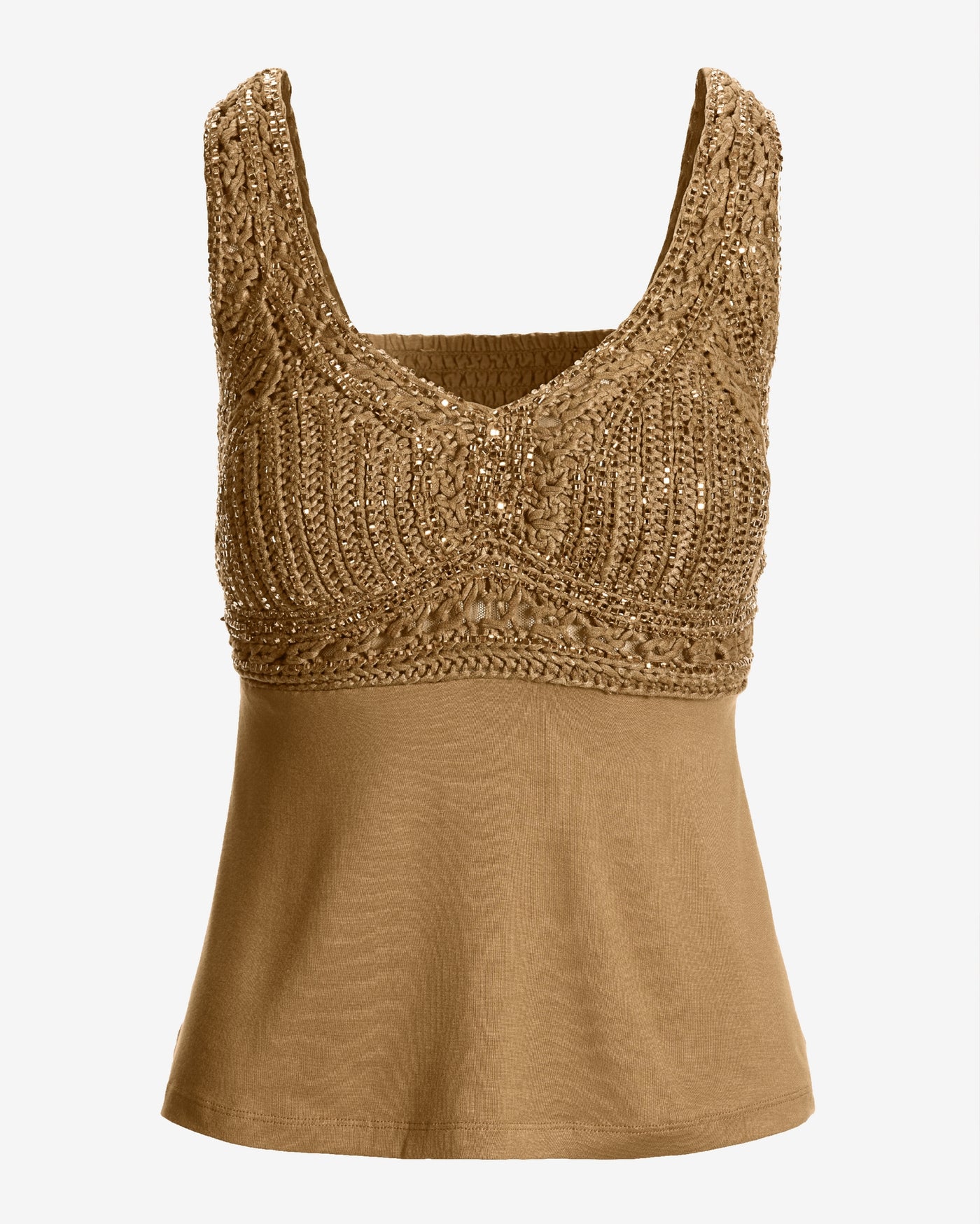Macramé Embellished Knit Top Tigers Eye