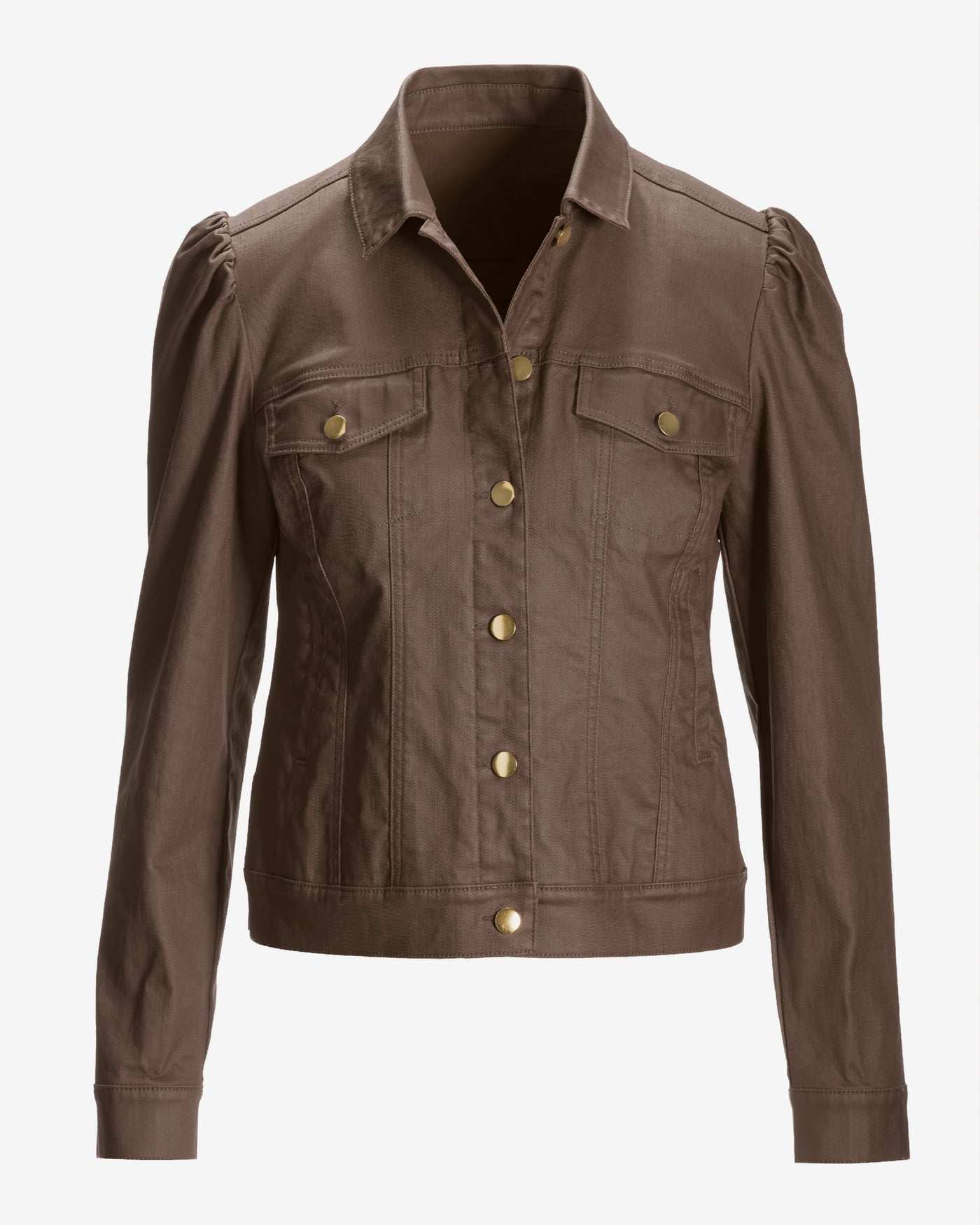 Coated Denim Puff Sleeve Jacket Safari Brown