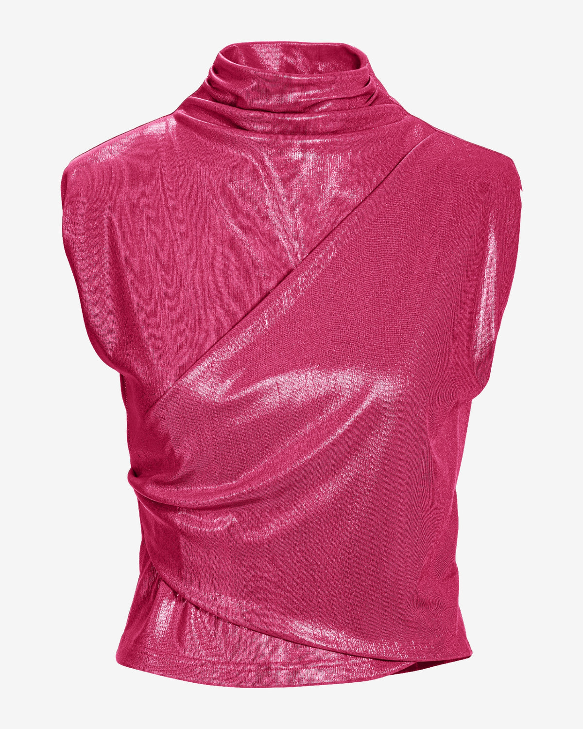 Metallic Drape Mock Neck Knit Top Magenta