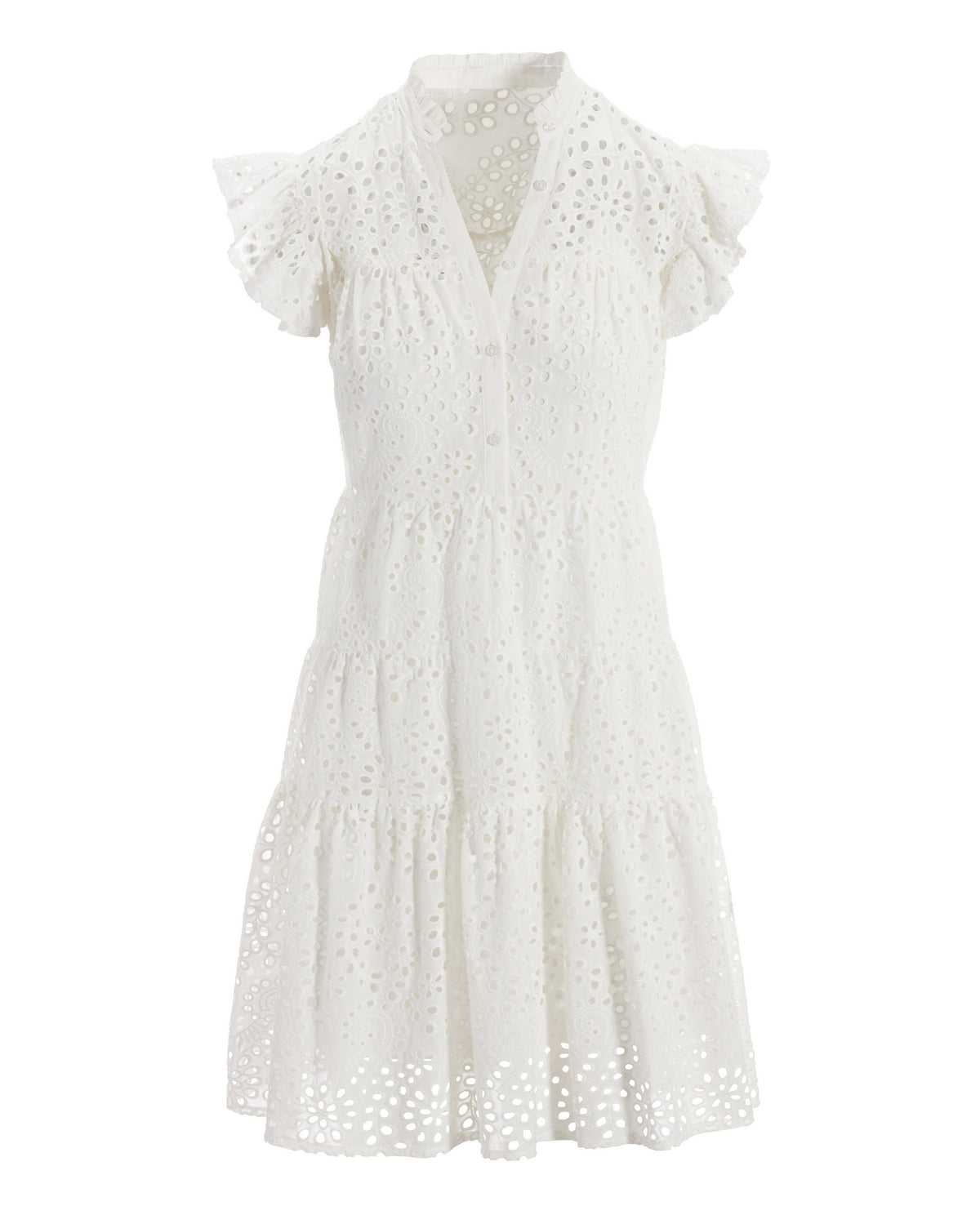 Eyelet Ruffle Tiered Short Dress White