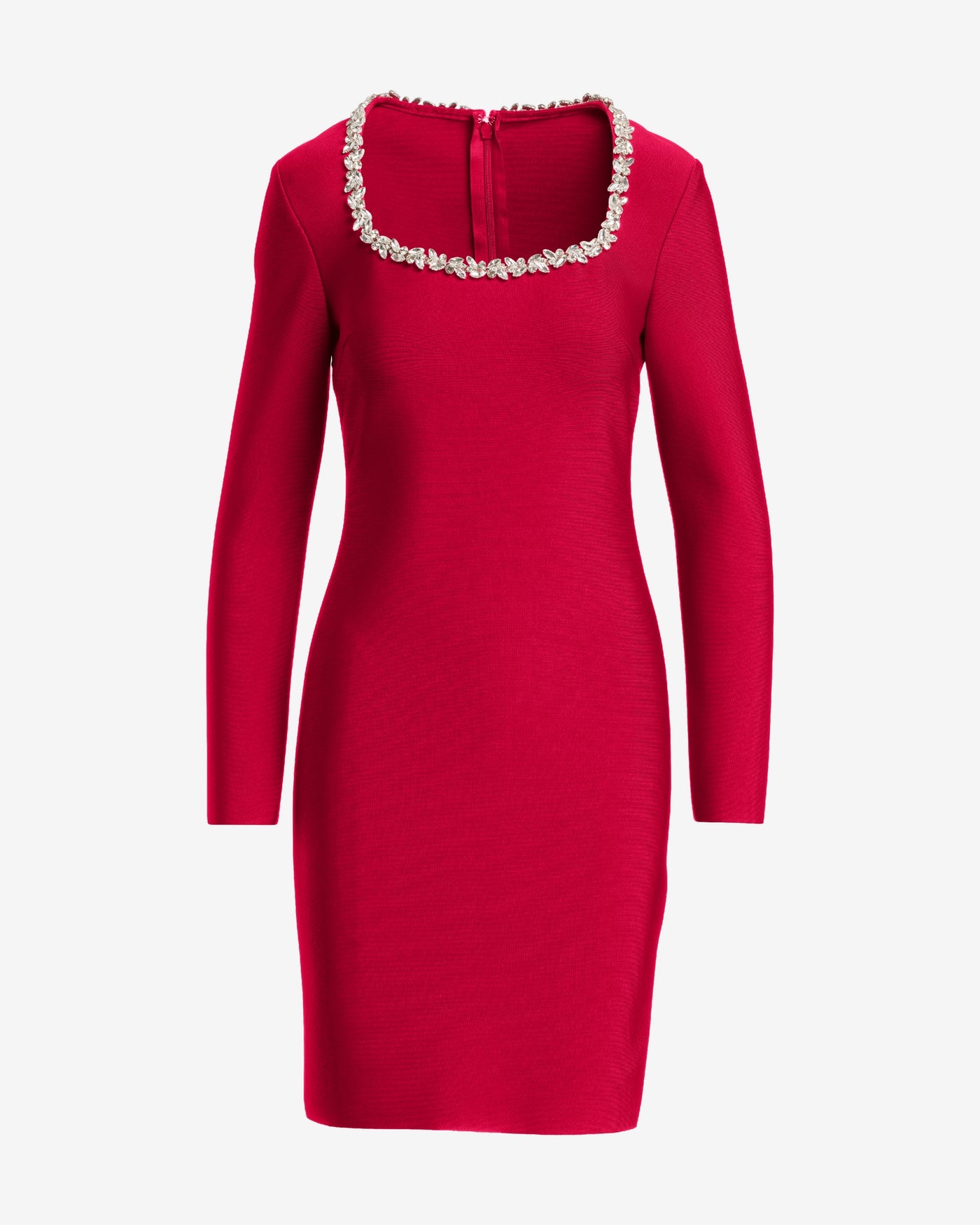 Crystal Encrusted Neckline Bandage Dress Jester Red