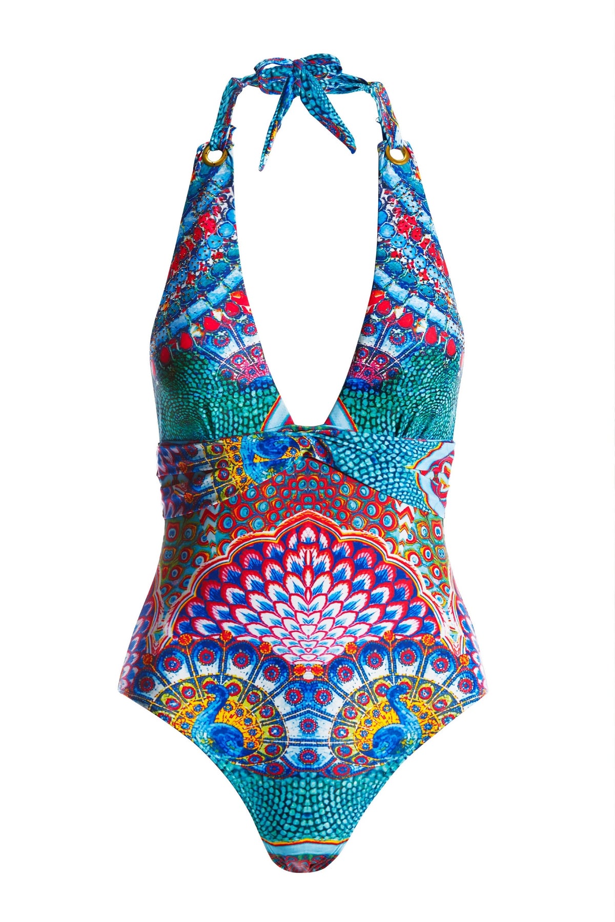 Printed Plunge Halter One Piece Swimsuit Multi