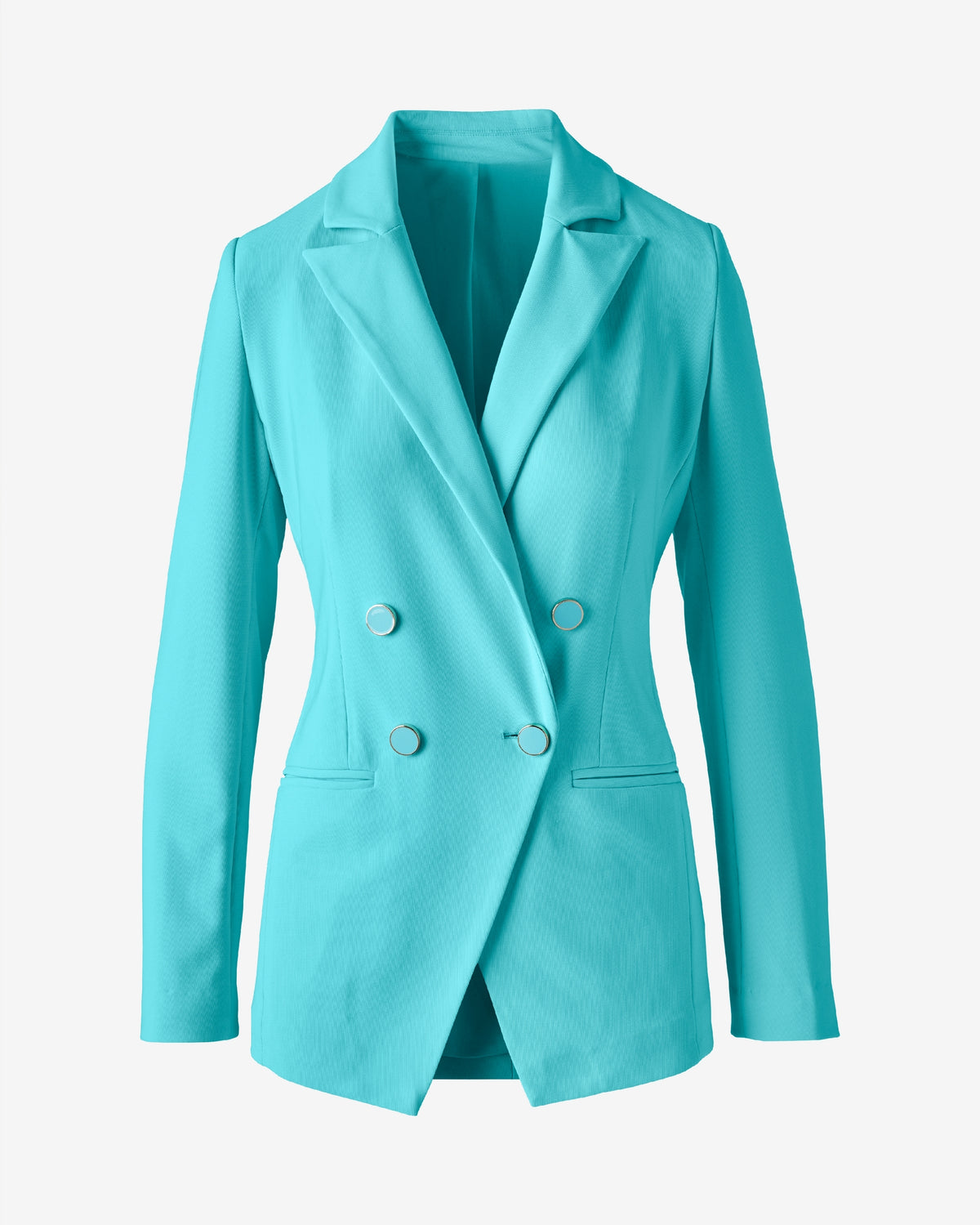 Beyond Travel Double Breasted Boyfriend Blazer Blue Radiance