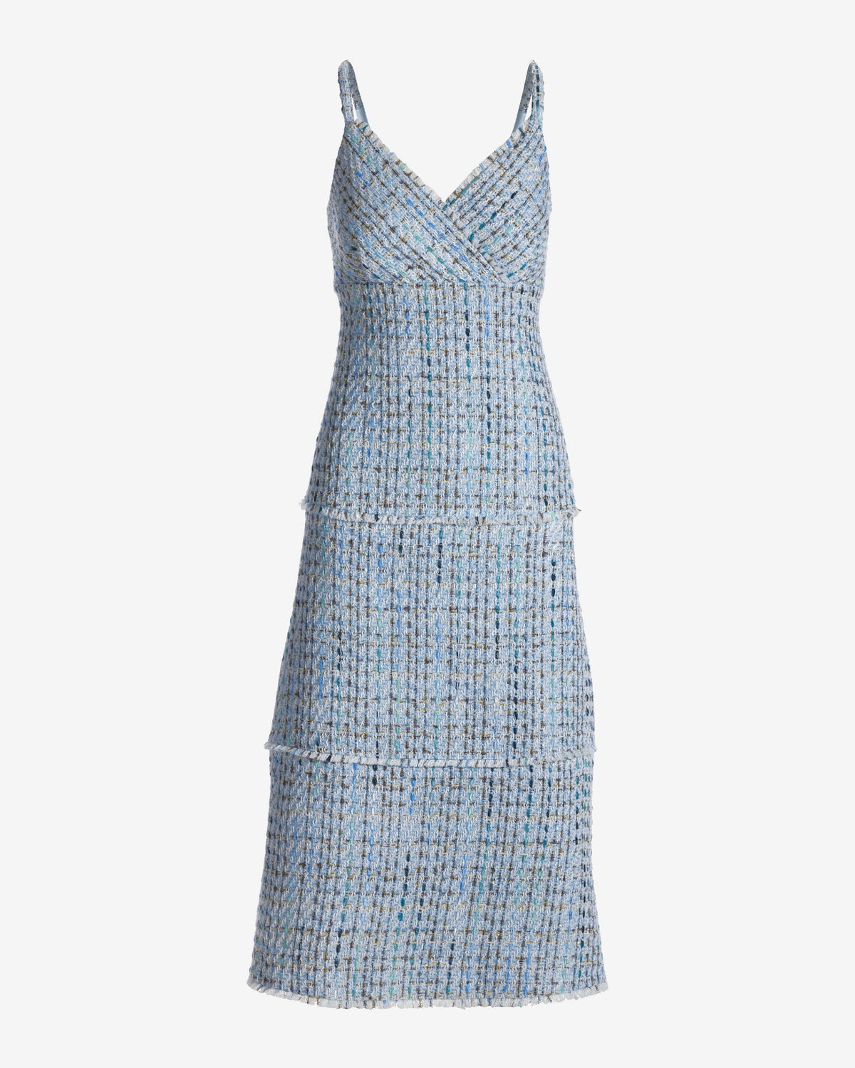 Chic Tweed Midi Dress Light Blue Multi