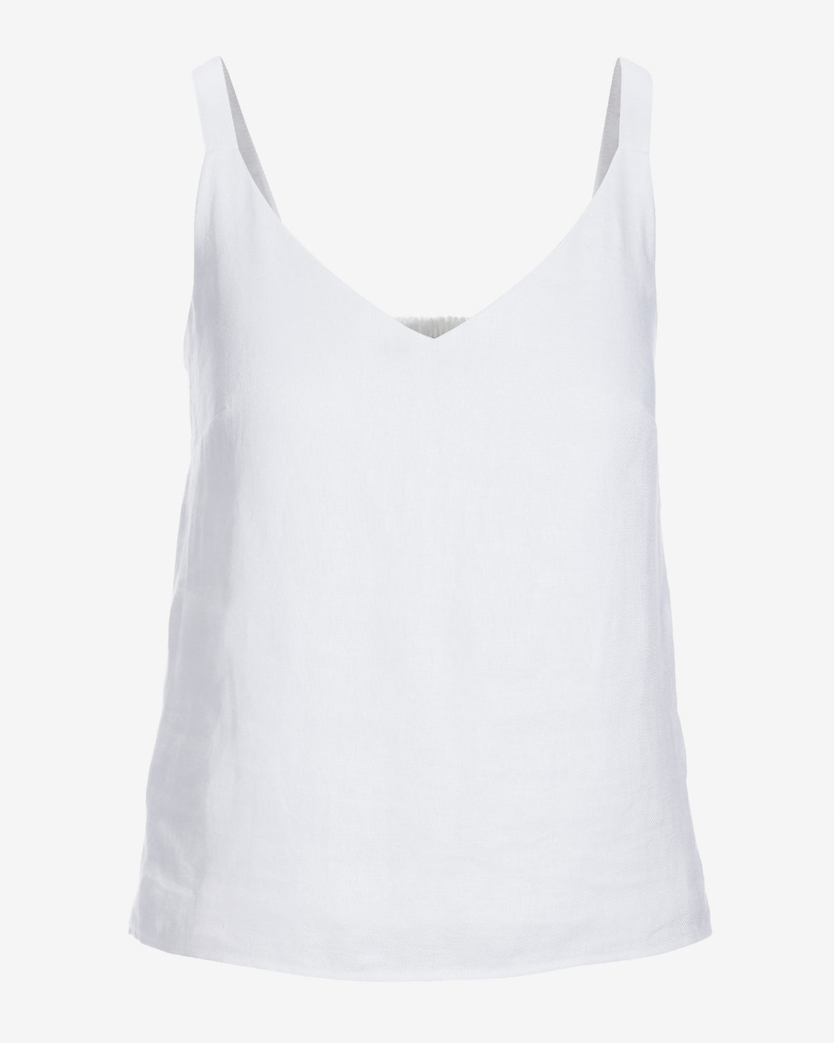 Polished Linen V Neck Tank White