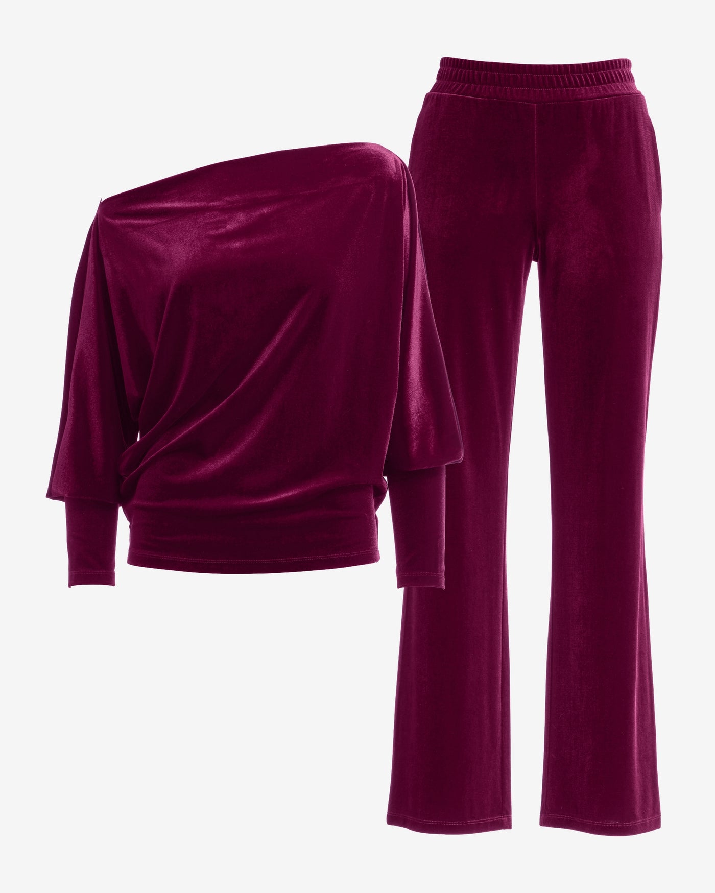 Chic Velour Slouchy and Wide Leg Lounge Set Wine