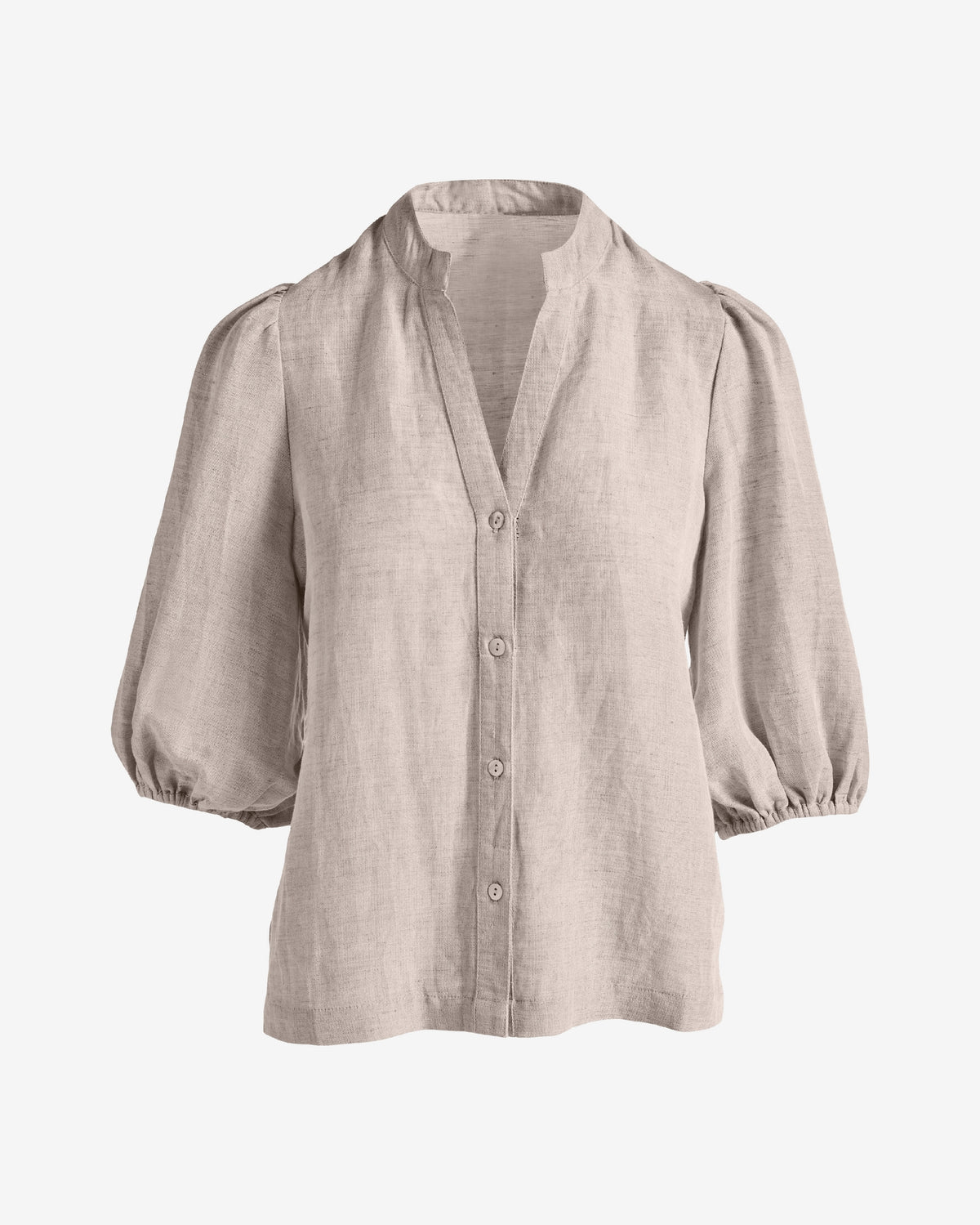 Linen Puff Sleeve Button Up Blouse Flax