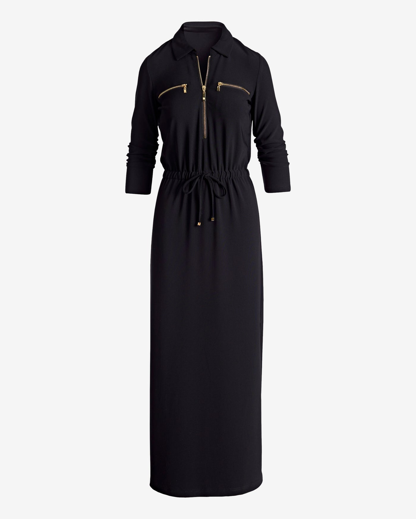 Beyond Travel Ruched Sleeve Maxi Dress Jet Black