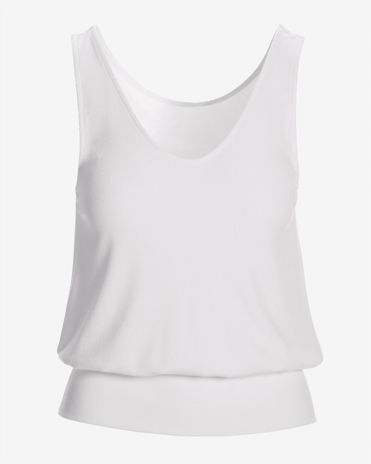 So Essential Rib V Neck Blouson Top Pure White