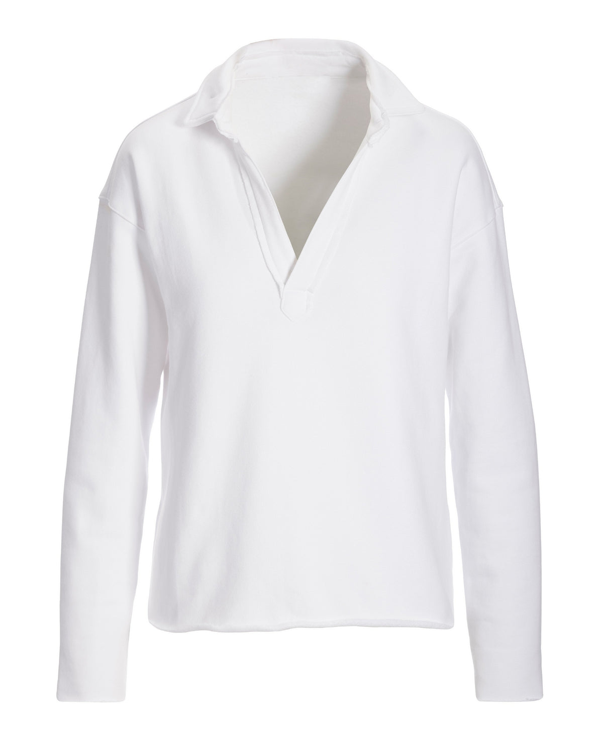 Cotton Comfort Collared V Neck Lounge Sweatshirt White