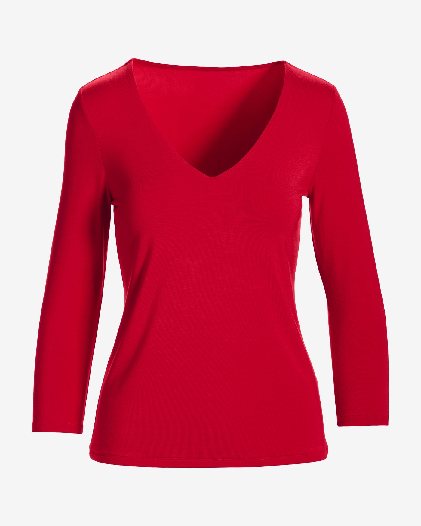 Effortless Three Quarter Sleeve V Neck Lipstick Red