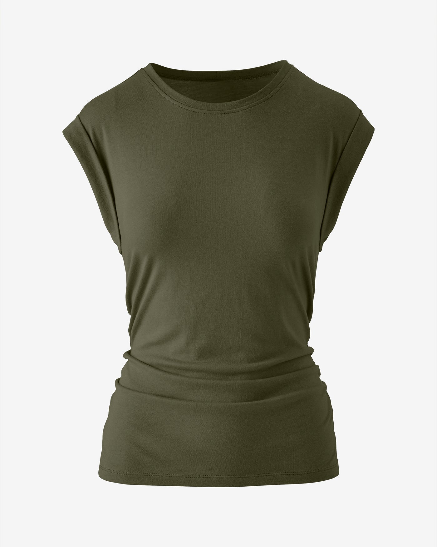 Crew Neck Shirred T- Shirt Olive Night