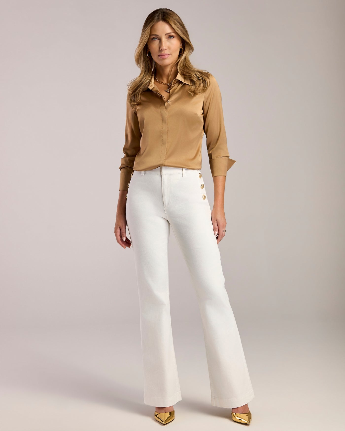 Crest Button Pocket Wide Leg Jean Off White