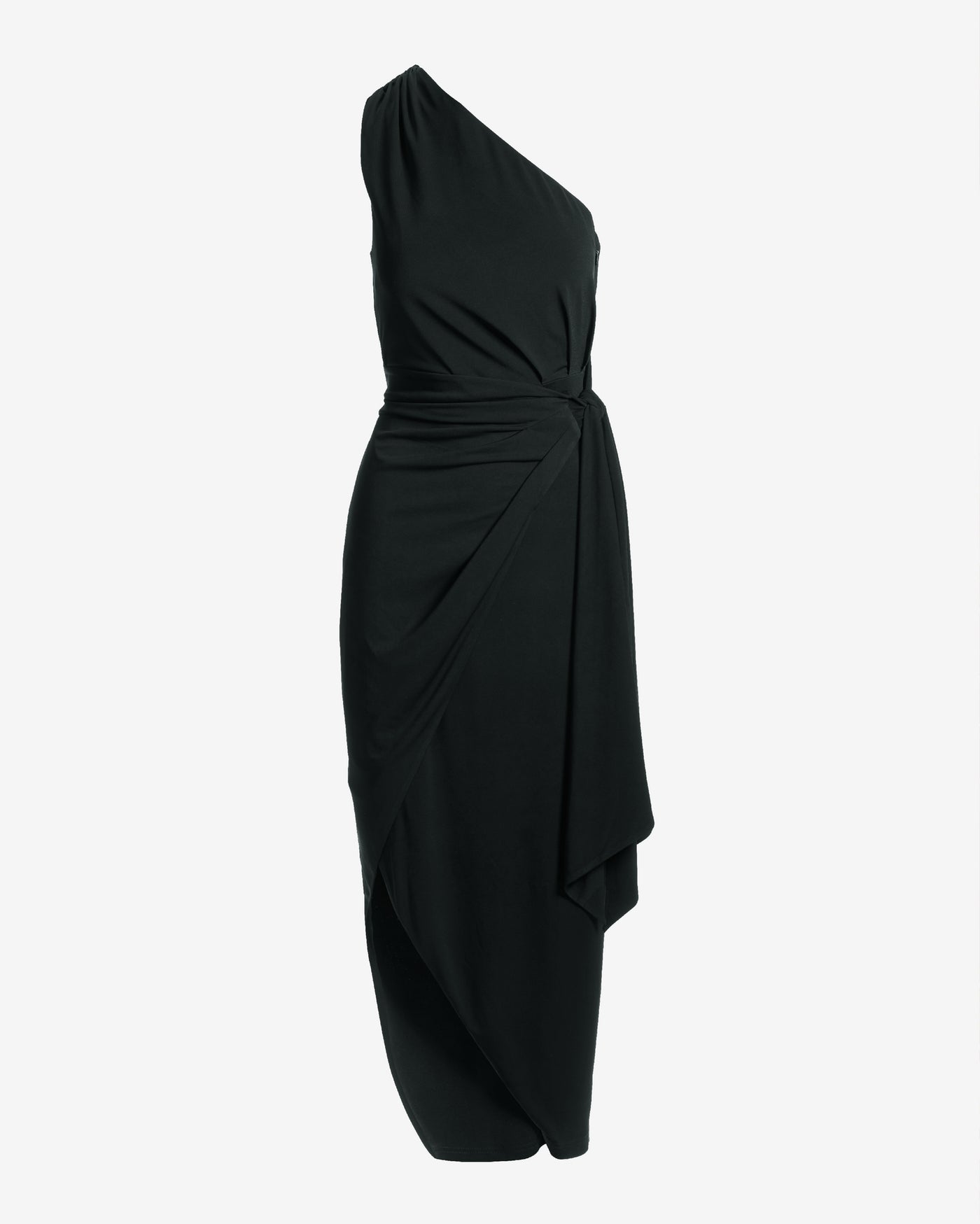 One shoulder Tie Waist Knit Dress Black