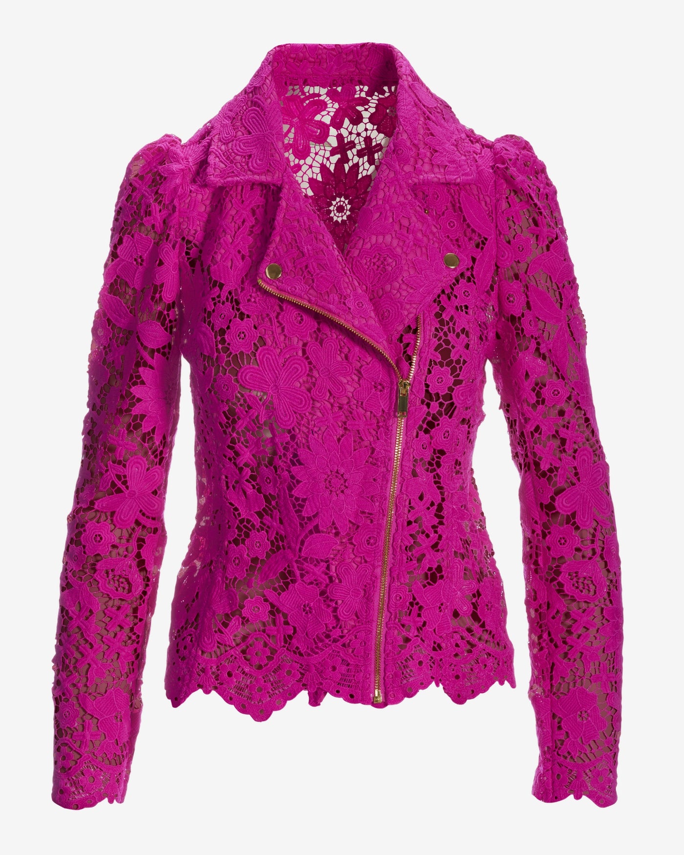 Scallop Trim Lace Moto Jacket Fuchsia