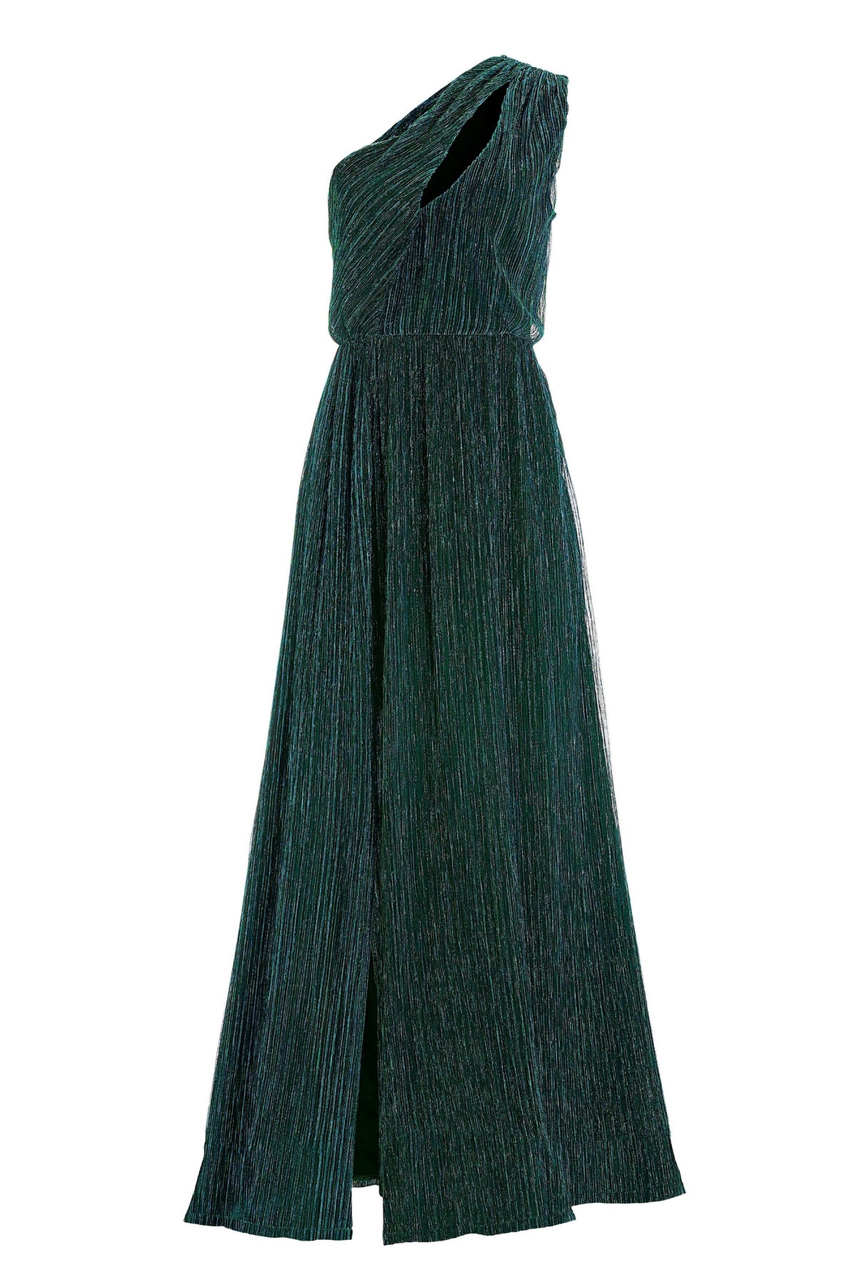 Shimmer Metallic One Shoulder Gown Green