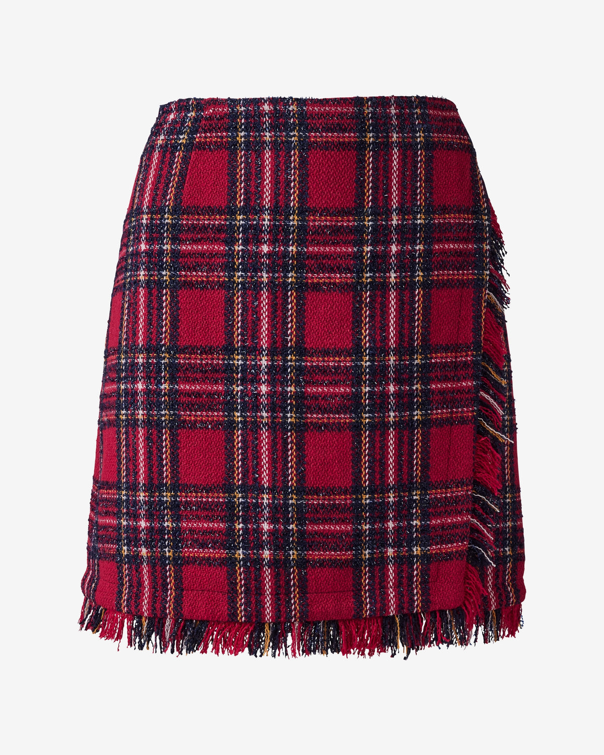 Plaid Fringe Mini Wrap Skirt Red Multi