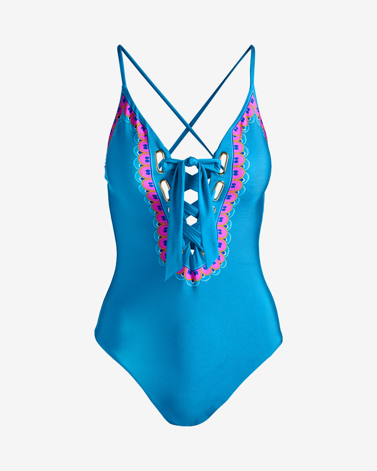 Mykonos Lace Up Border One Piece Teal