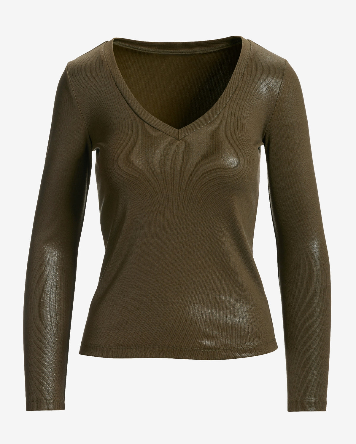 So Essential Metallic Ribbed Long Sleeve T-Shirt Olive Night