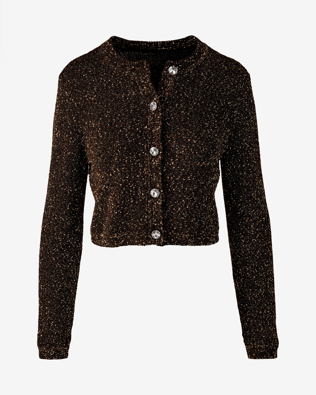 Cropped Sequin Yarn Cardigan Black/Gold