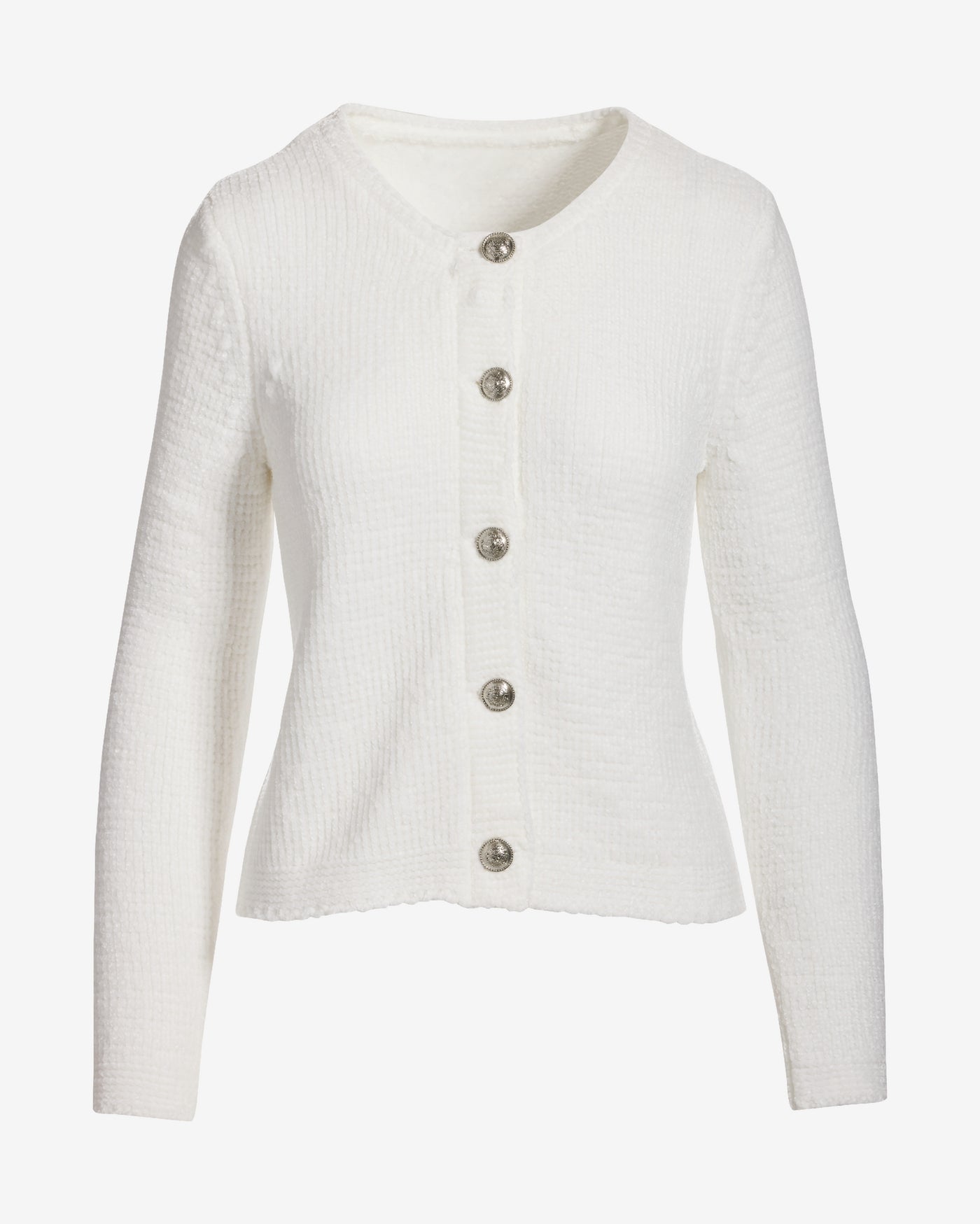 Chenille Long Sleeve Cardigan Off White