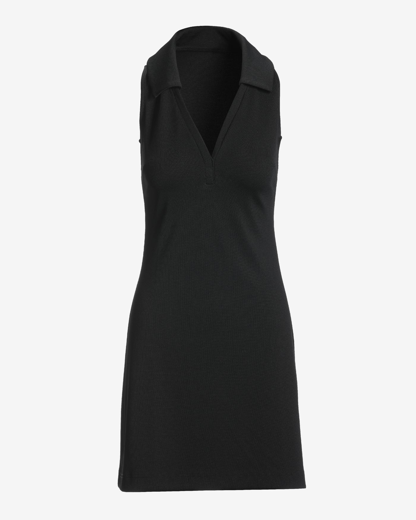Sleeveless Collared Rib Knit Dress Black