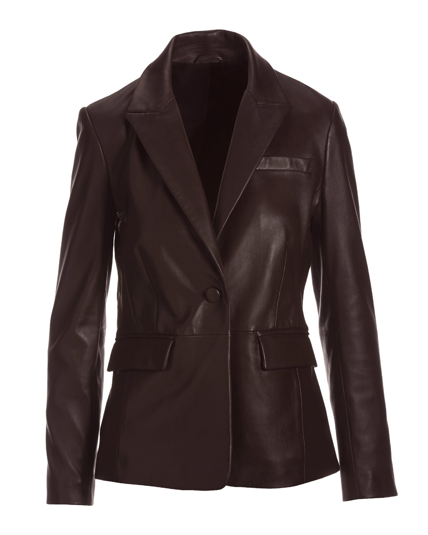 Leather Single Button Blazer Chocolate Brown