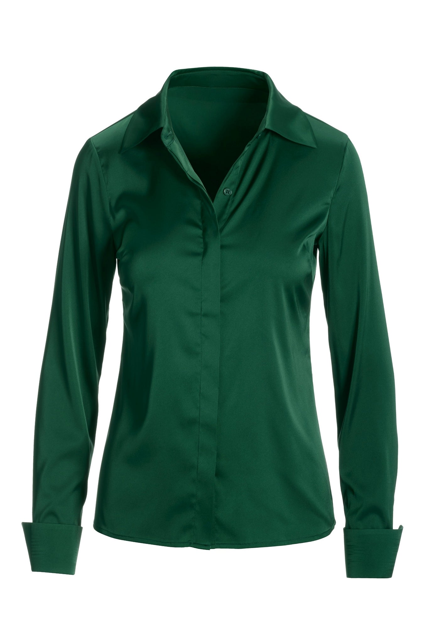 Sophia Button-Up Charmeuse Blouse Emerald