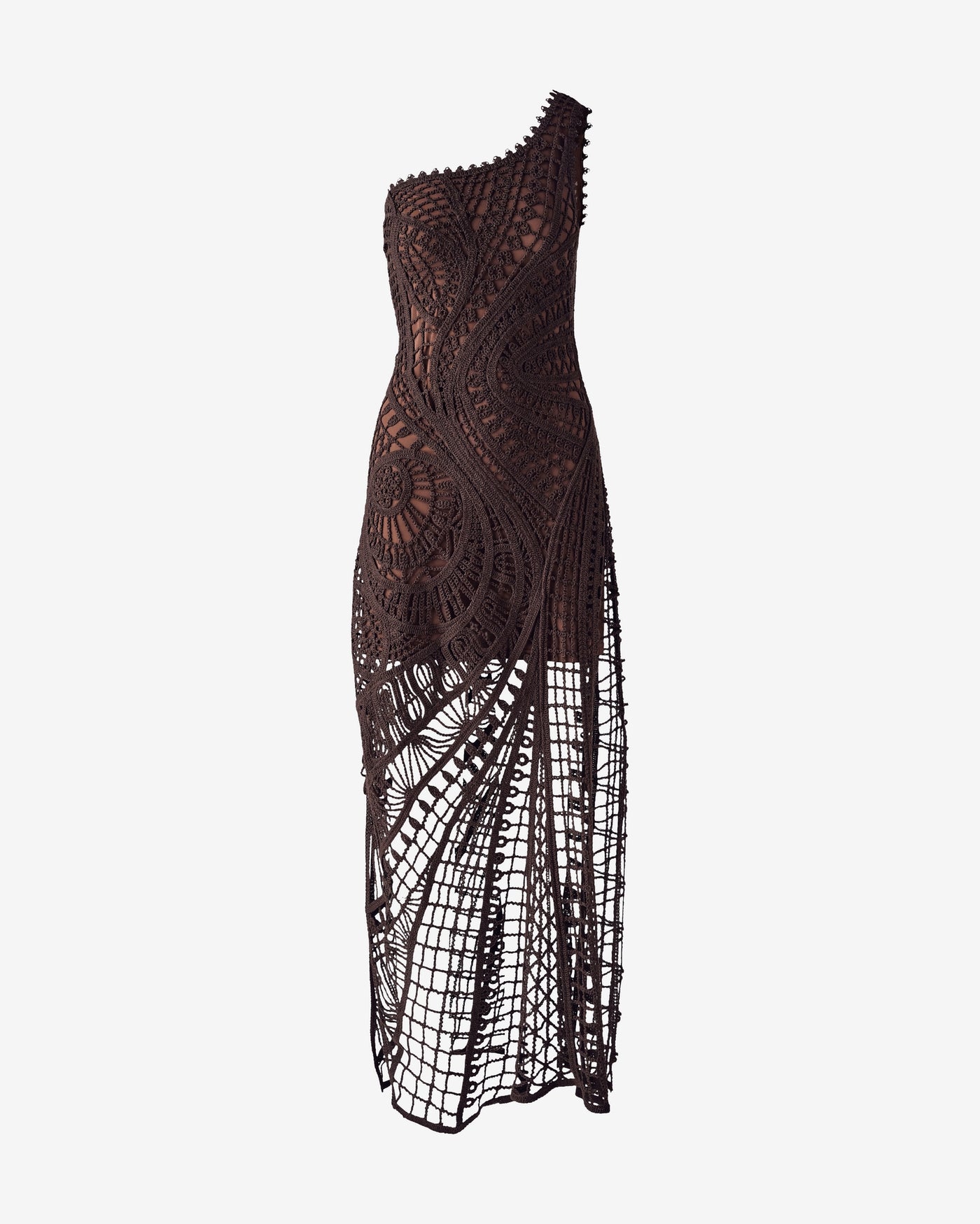 One Shoulder Crochet Maxi Dress Safari Brown