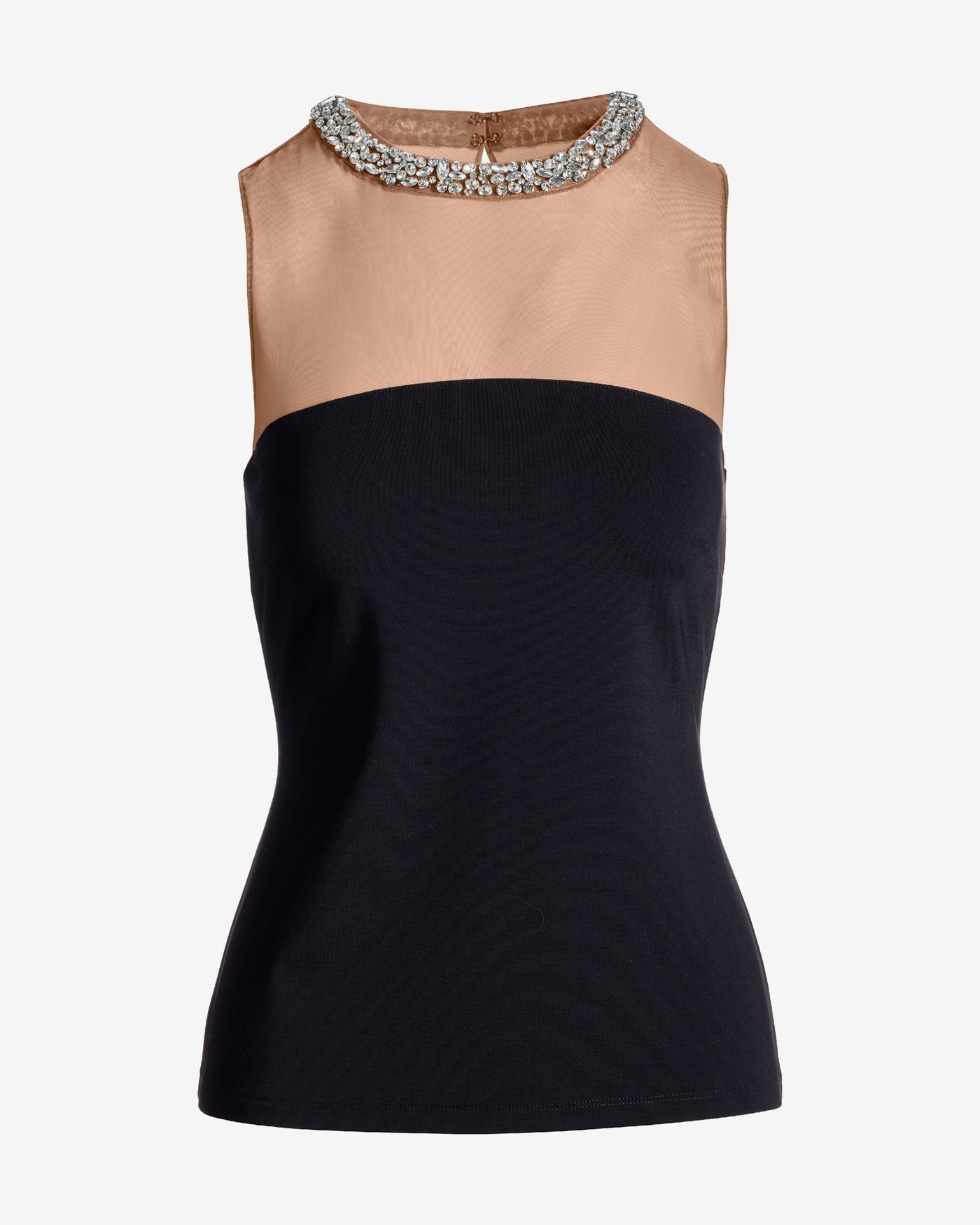 Embellished Sheer Ponte Top Black
