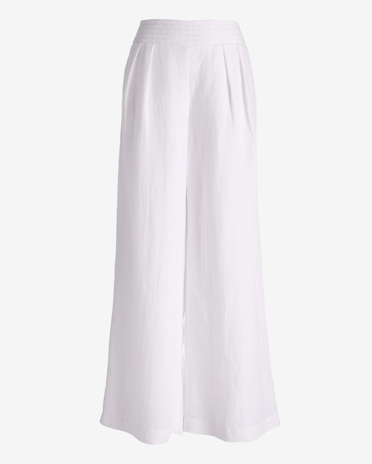 Pintuck Waistband Linen Pant White