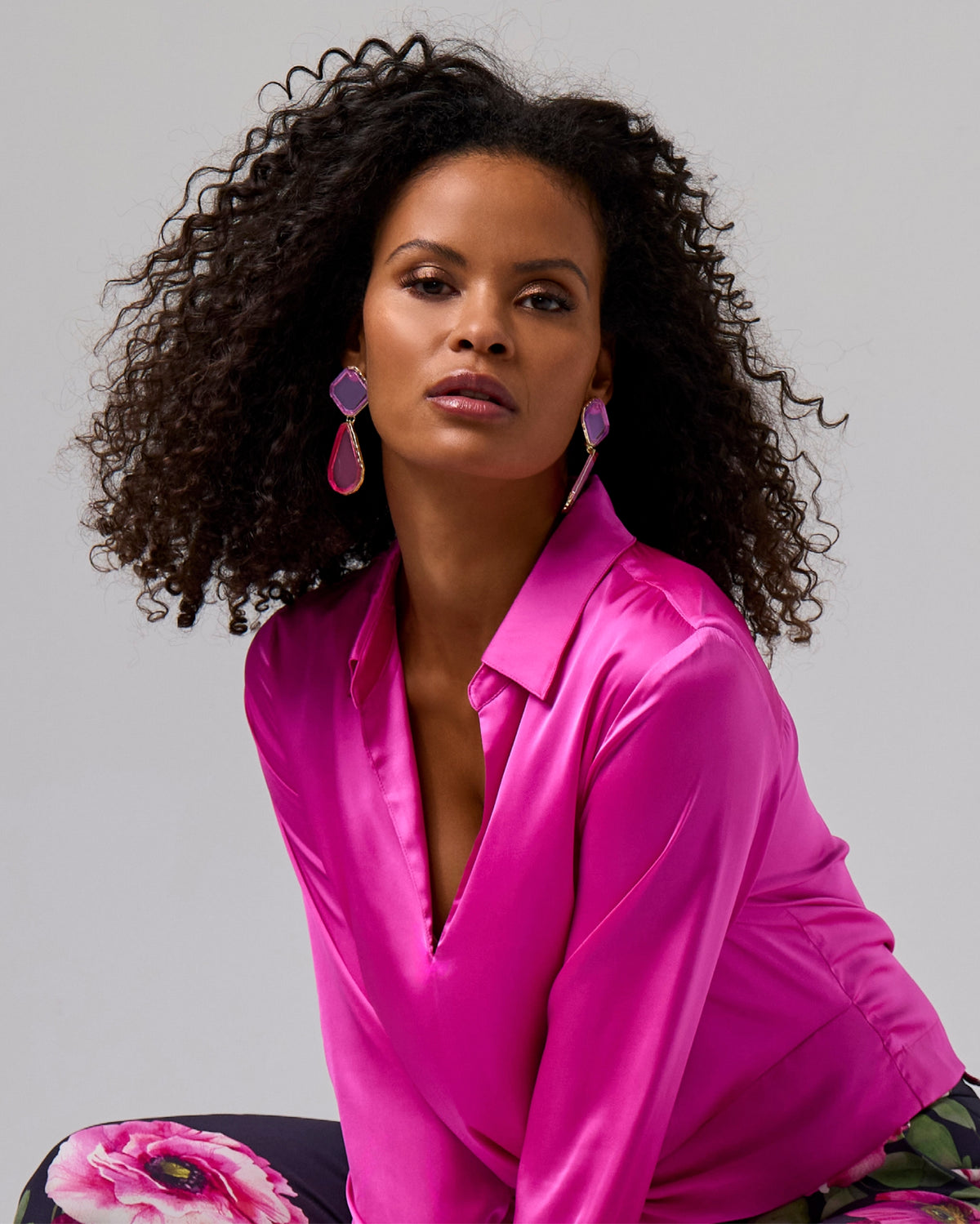 Multicolored Gem Drop Earring Pink Multi