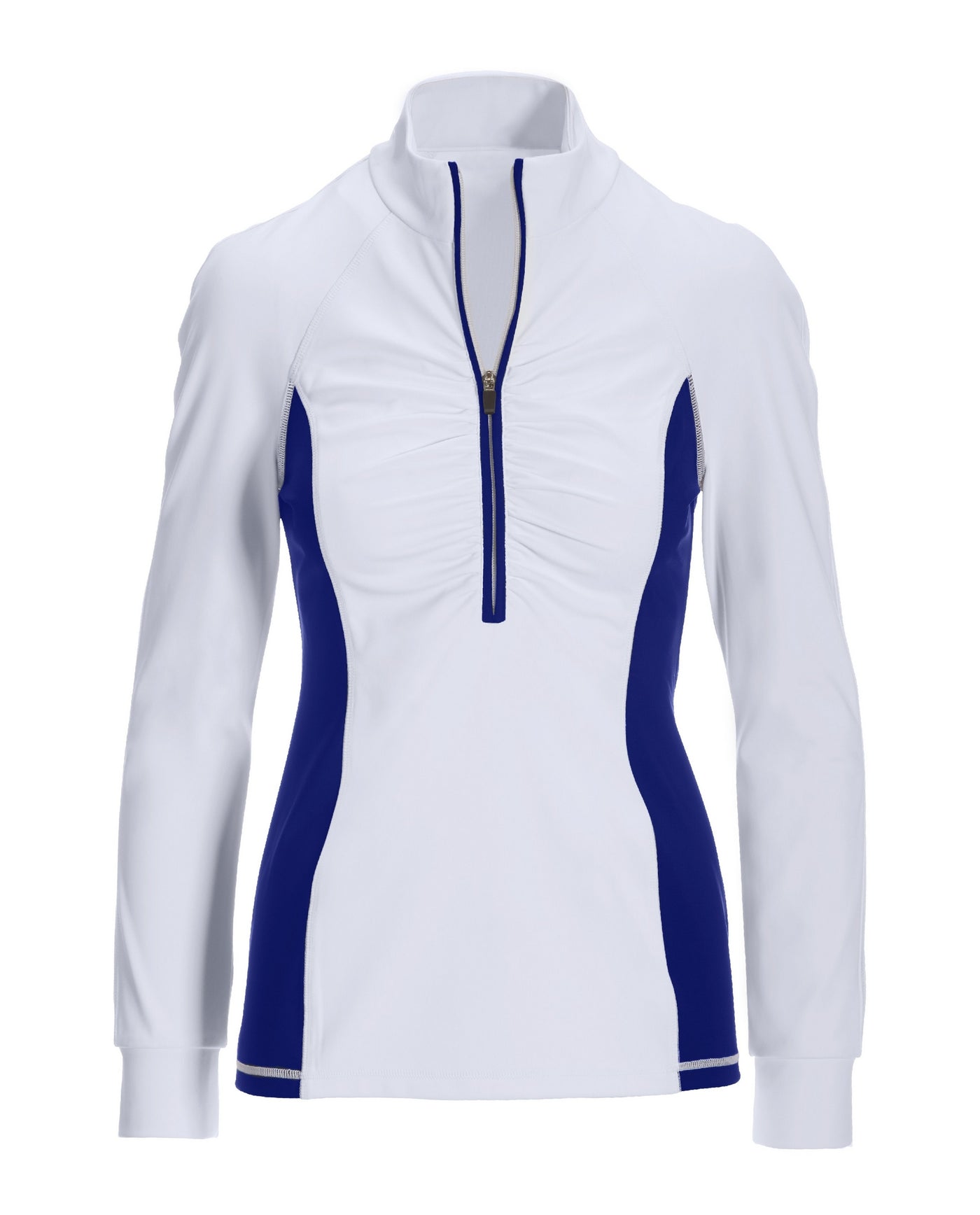 B-Active Half Zip Ruched Long Sleeve Top White/Blue