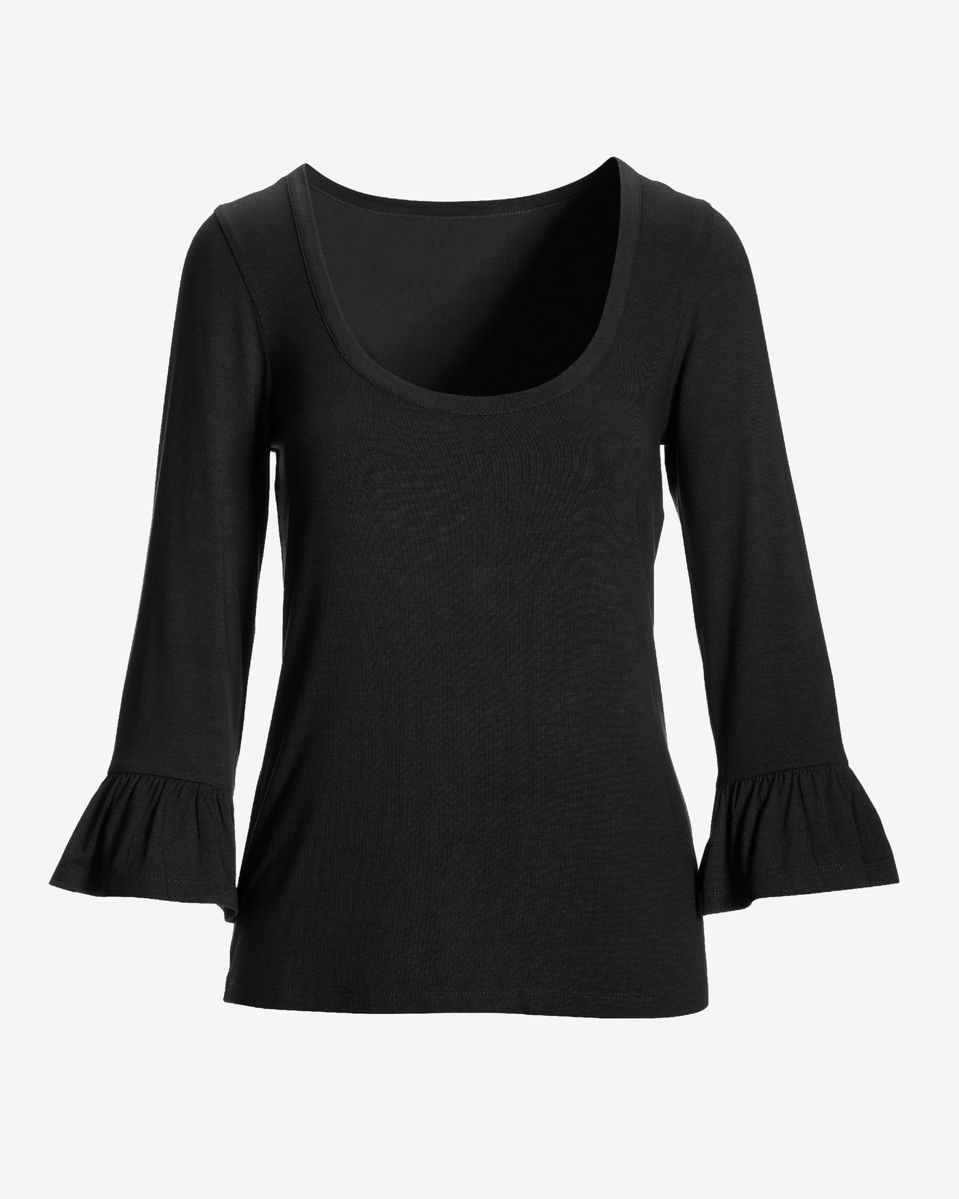 So Effortless Flare Sleeve Scoop Neck Knit Top Proper Black
