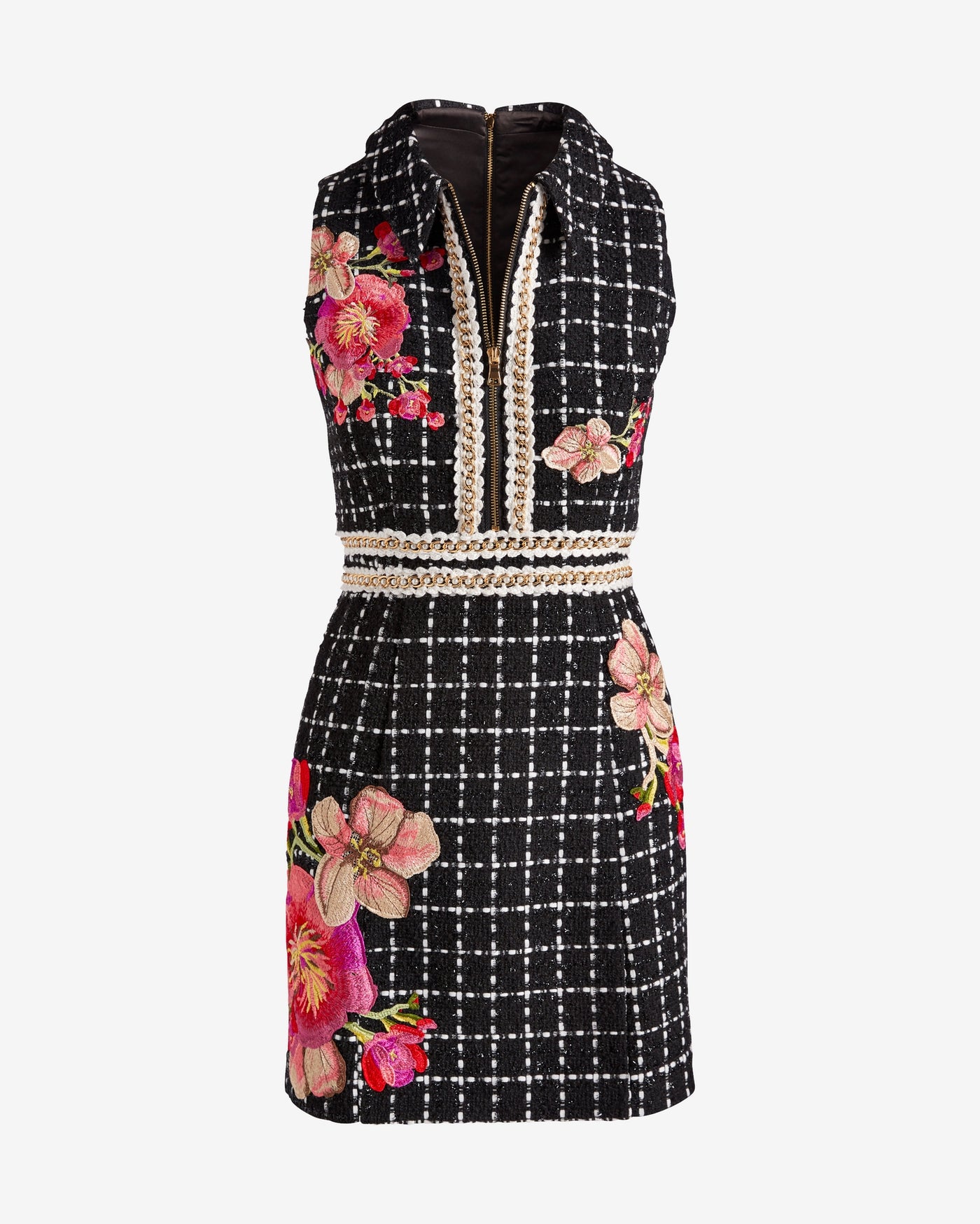 Floral Applique Tweed Sheath Dress Multi
