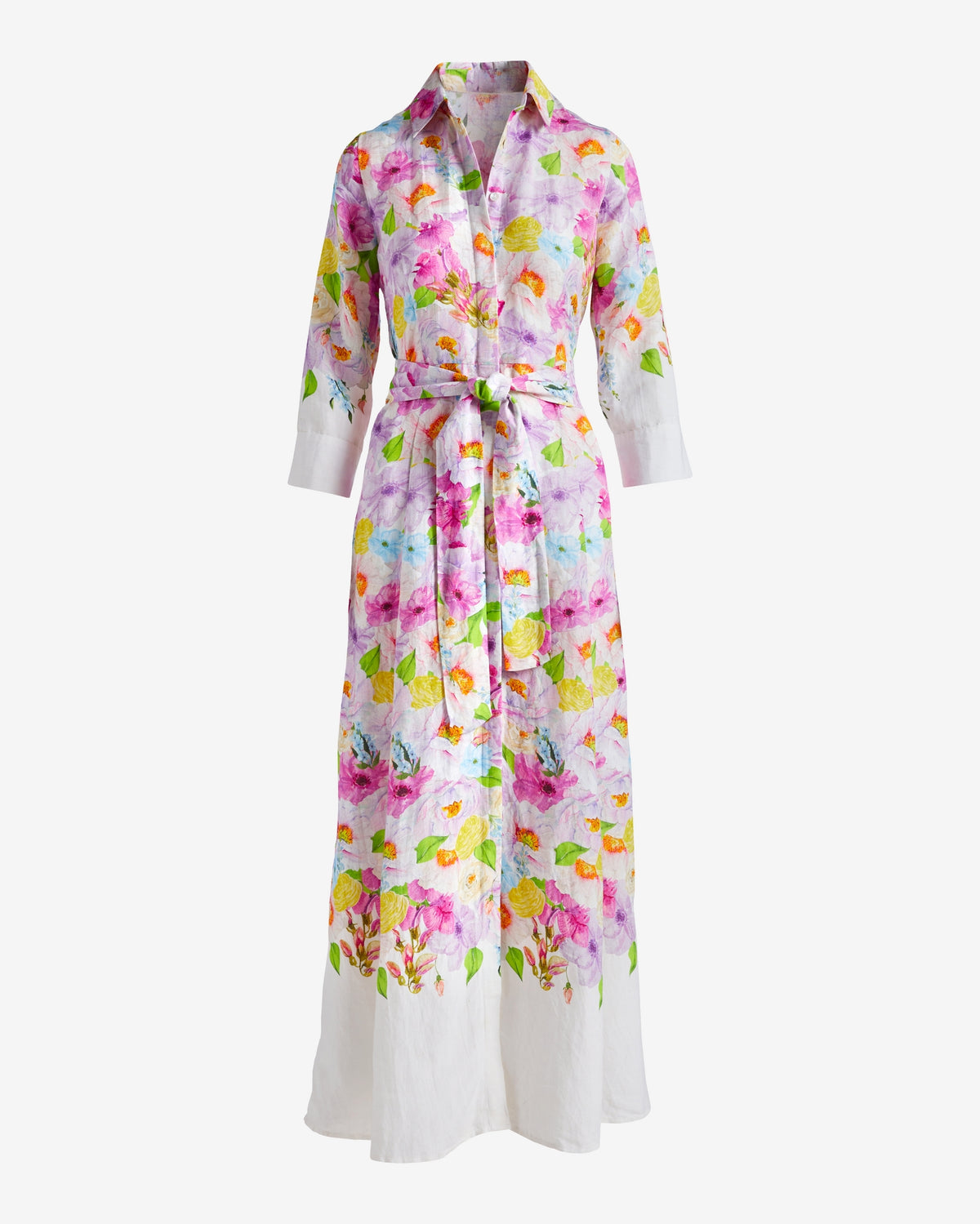 Printed Linen Maxi Shirt Dress Spring Fling Floral